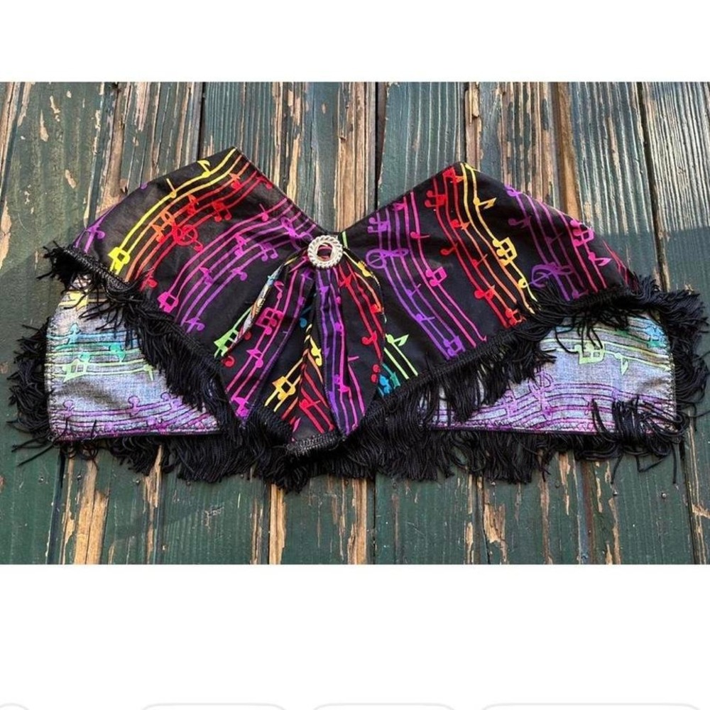 Rainbow music note collar with fringe